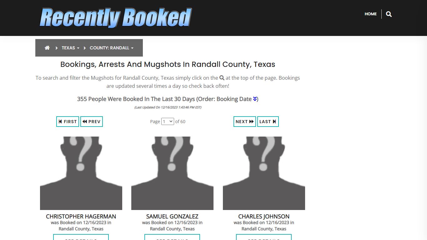 Recent bookings, Arrests, Mugshots in Randall County, Texas